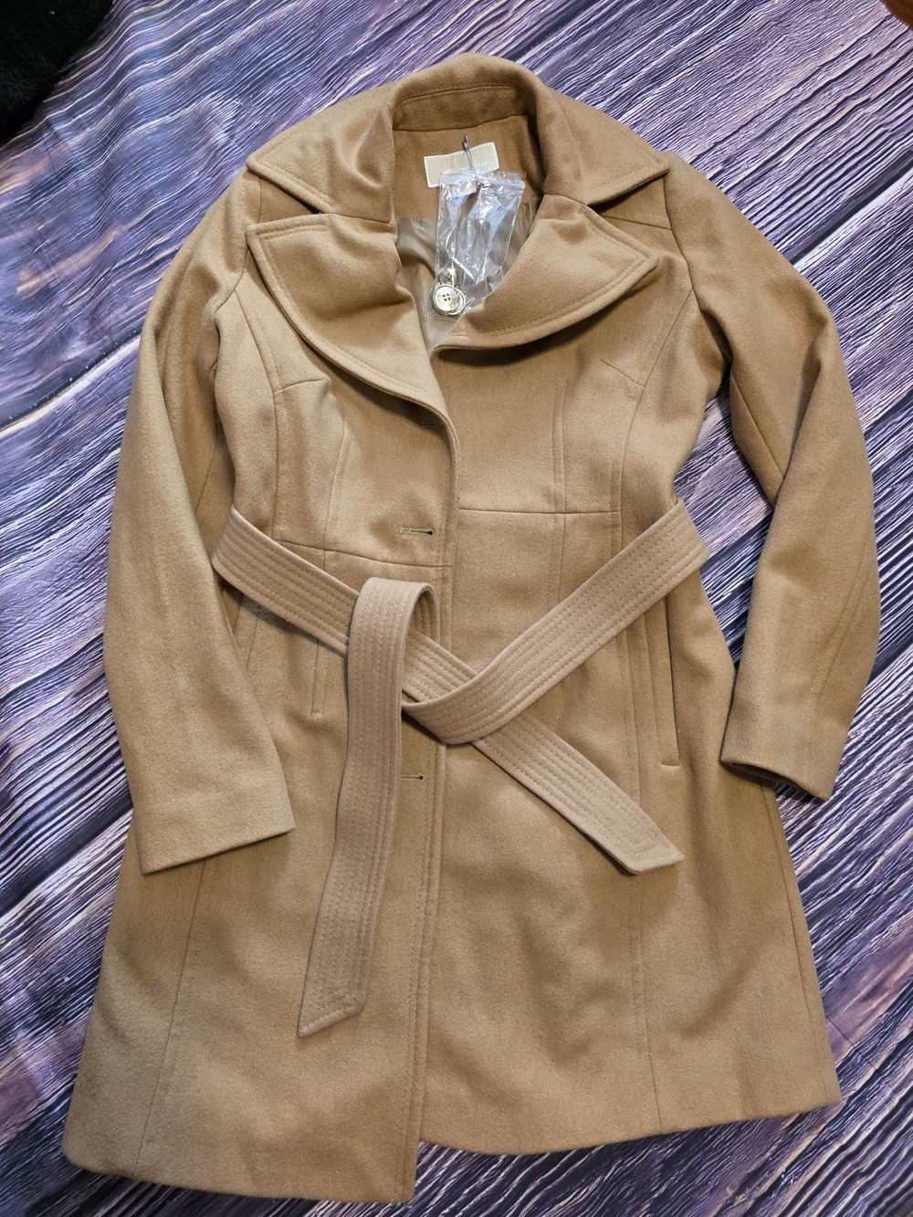 Michael Kors Camel Wool Belted Trench Coat